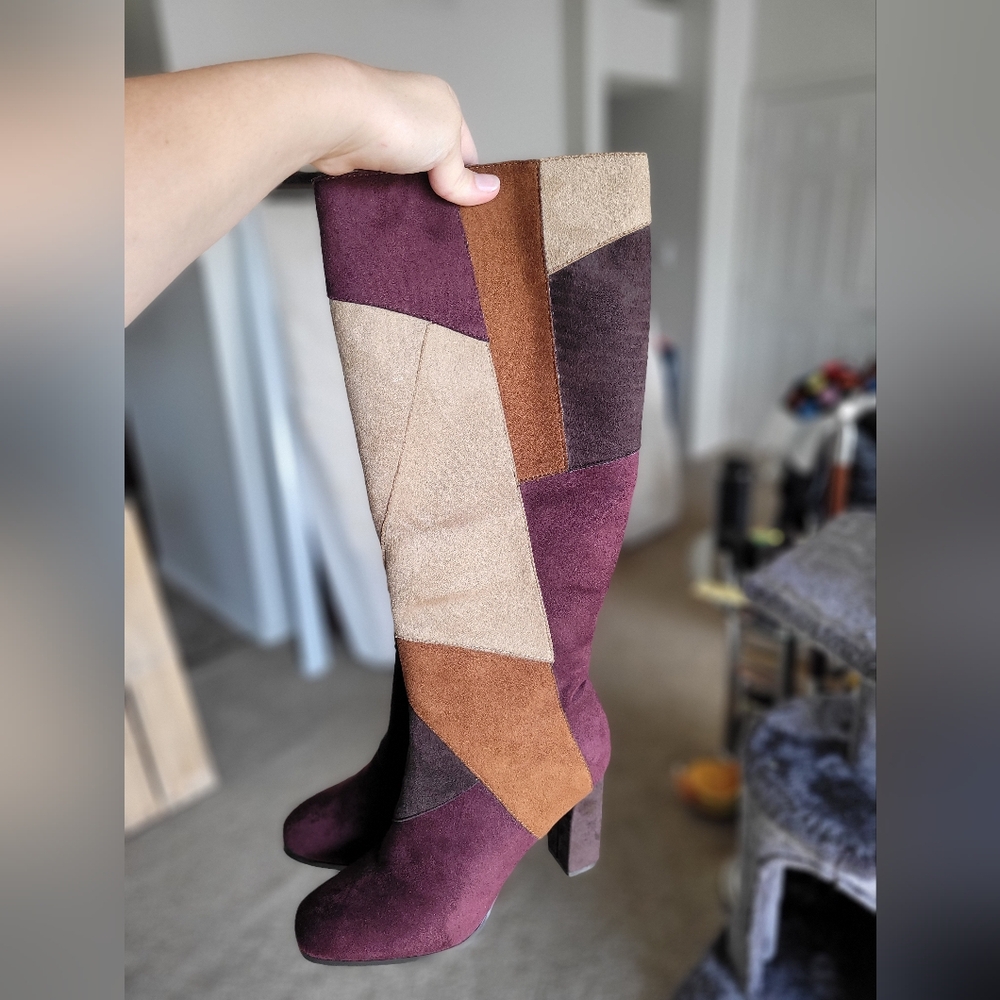 Impo patchwork chunky heel boot